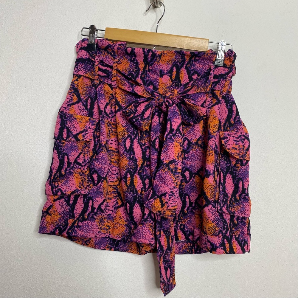 LOB Pink Purple Snake Print High Waisted Belted Cargo Shorts